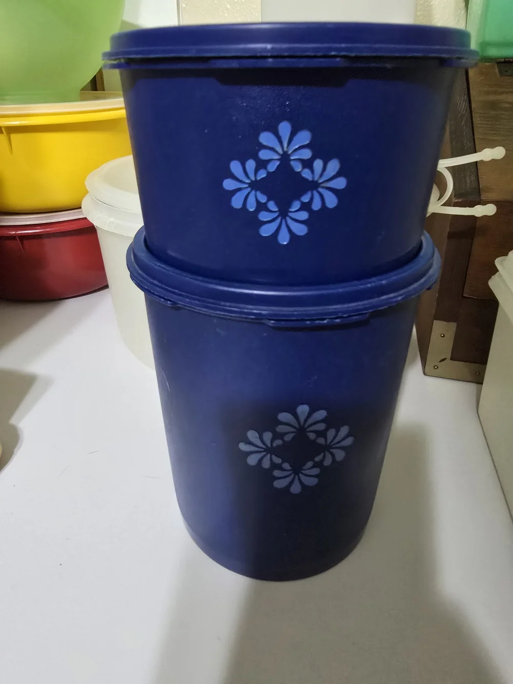 Blue Decorative Storage Canisters with Floral Motif